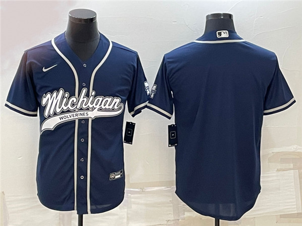 Michigan Wolverines Blank Navy With Patch Cool Base Stitched Baseball Jersey